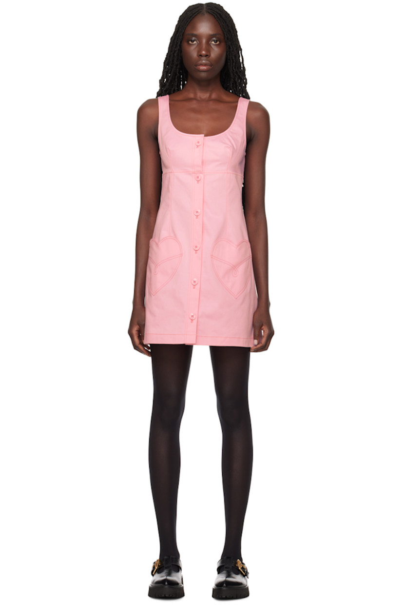 Stretch cotton sateen dress. 

· Scoop neck 
· Button closure 
· Graphic embroidered at patch pockets
· Unlined

Supplier color: Pink