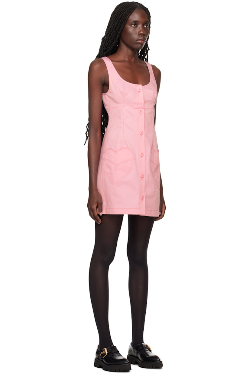 Stretch cotton sateen dress. 

· Scoop neck 
· Button closure 
· Graphic embroidered at patch pockets
· Unlined

Supplier color: Pink