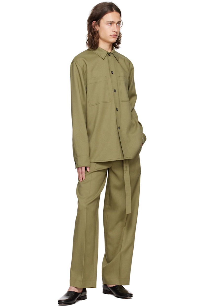 Wide-leg basket-woven virgin wool trousers.

· Belt loops and detachable button belt
· Four-pocket styling
· Zip-fly
· Creased legs 

Supplier color: Sage
