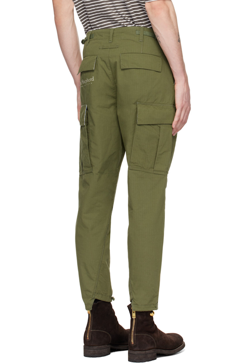 Cotton-blend broadcloth cargo pants. 

· D-ring and cinch tabs at waistband
· Belt loops
· Five-pocket styling 
· Logo appliqué at leg
· Pleats at knees
· Drawstring and vent at cuffs
· Cargo pocket at outseams 
· Concealed zip pocket at outseam
· Logo embroidered at back 

Supplier color: Khaki