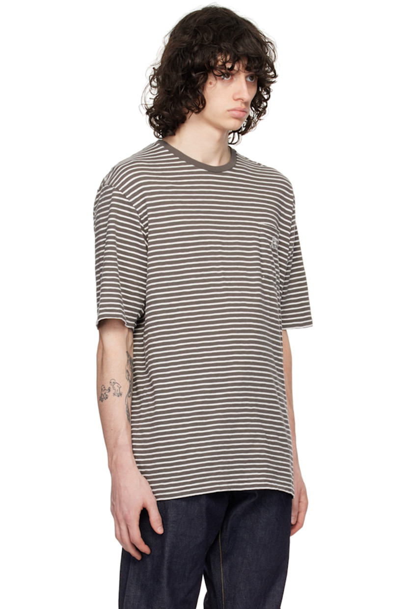 Cotton jersey T-shirt. Stripes throughout.

· Rib knit crewneck
· Logo appliqué at patch pocket
· Seam pocket 
· Locker loop at back collar

Supplier color: Gray border