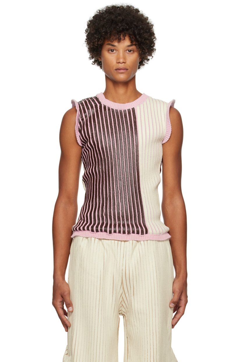 Hand-coated rib knit merino wool tank top. Crewneck.

Available exclusively at SSENSE. 

Supplier color: Brown/Cream/Purple