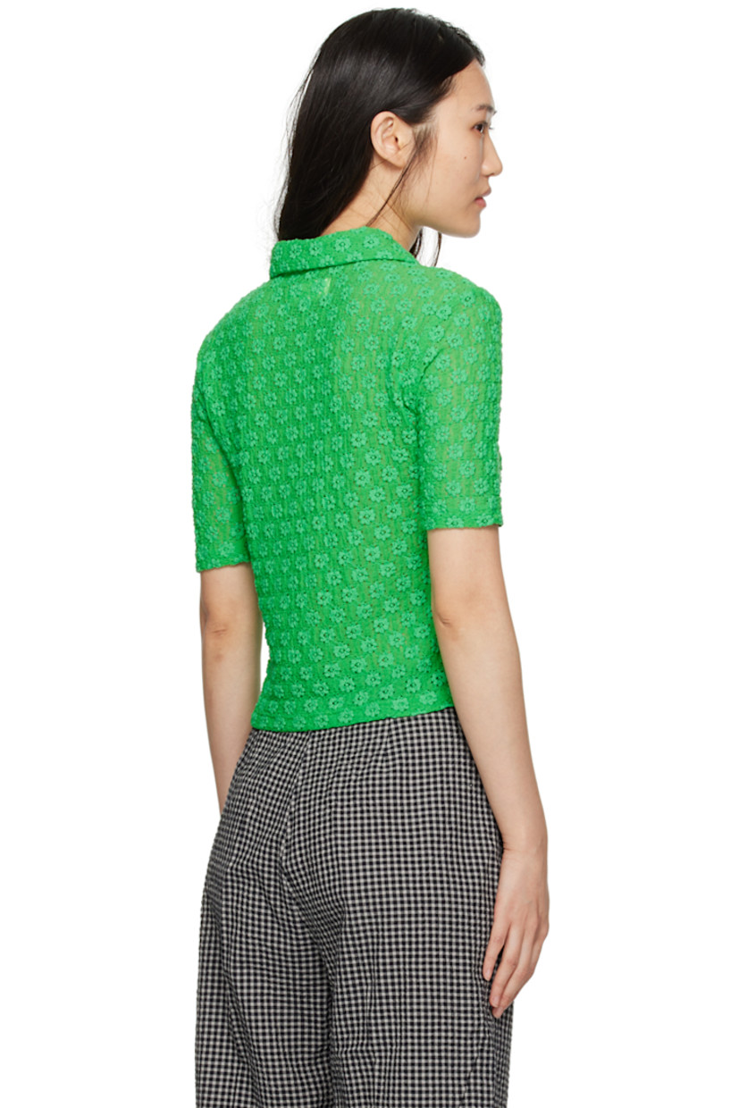 Plain-woven stretch nylon- and cotton-blend polo. Shirring and broderie anglaise detailing throughout. 

· Spread collar
· Two-button placket

Supplier color: Green