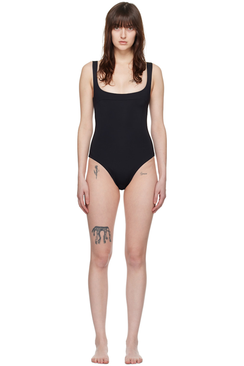 Stretch nylon jersey swimsuit. 

· Paneled construction 
· Square neck
· Darts at chest 
· Low back
· Fully lined

Available exclusively at SSENSE.

Supplier color: Black