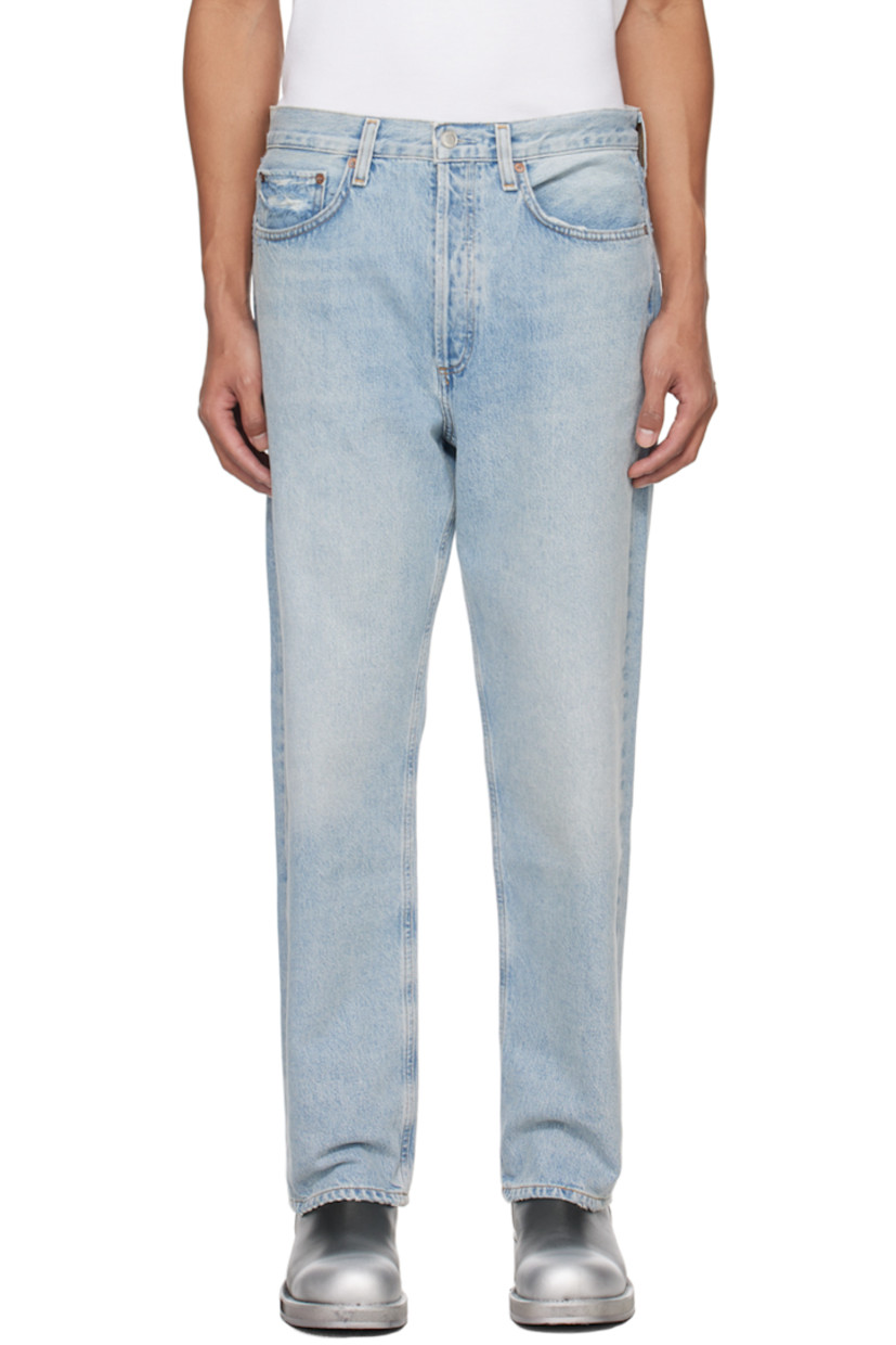 Loose-fit straight-leg non-stretch regenerative cotton denim jeans. Fading and distressing throughout.

· Belt loops
· Five-pocket styling
· Button-fly
· Logo-engraved hardware
· Contrast stitching in tan

Supplier color: Snapshot