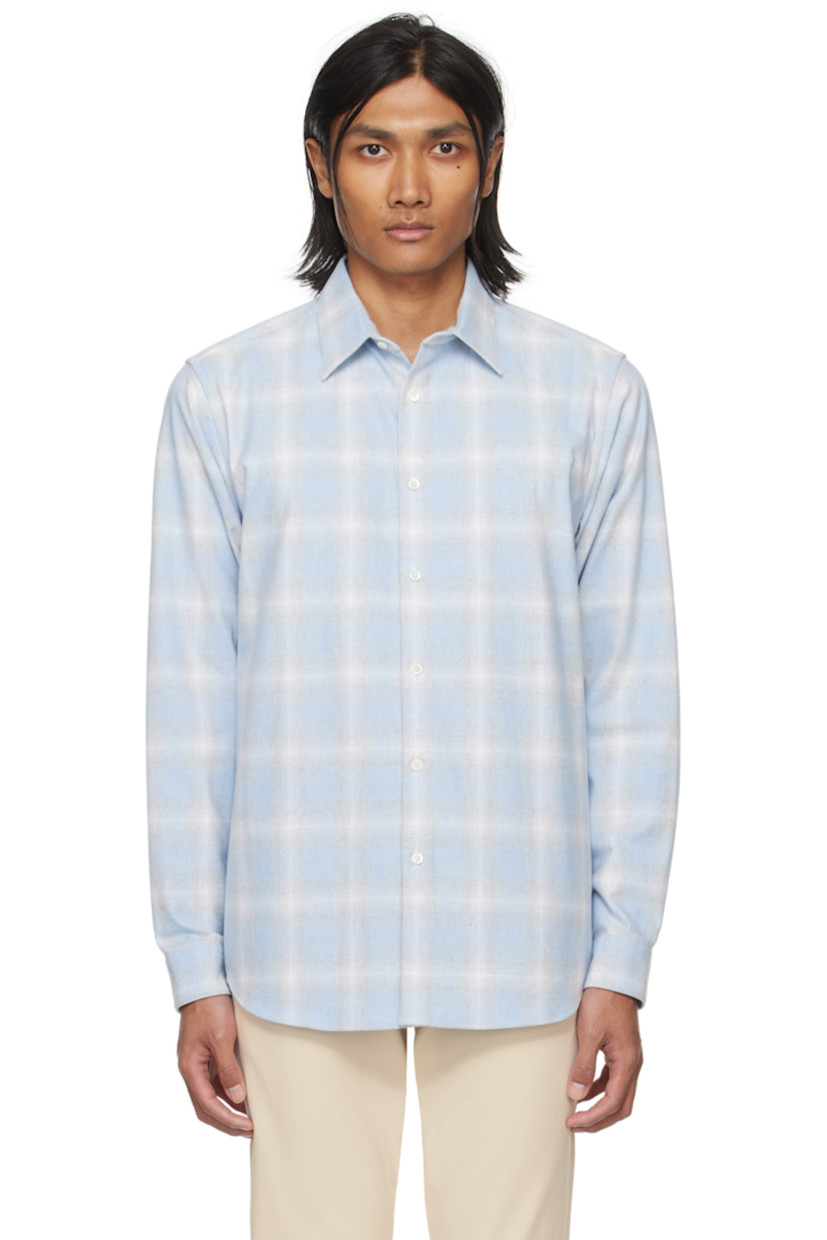 Recycled cotton-blend flannel shirt. Check pattern throughout. 

· Spread collar
· Button closure
· Shirttail hem 
· Single-button barrel cuffs

Supplier color: Blue multi
