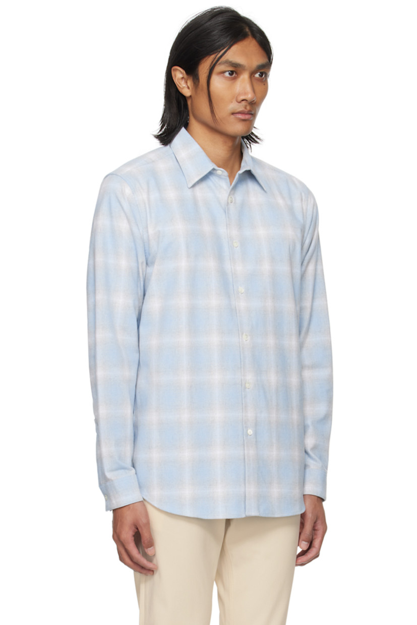 Recycled cotton-blend flannel shirt. Check pattern throughout. 

· Spread collar
· Button closure
· Shirttail hem 
· Single-button barrel cuffs

Supplier color: Blue multi