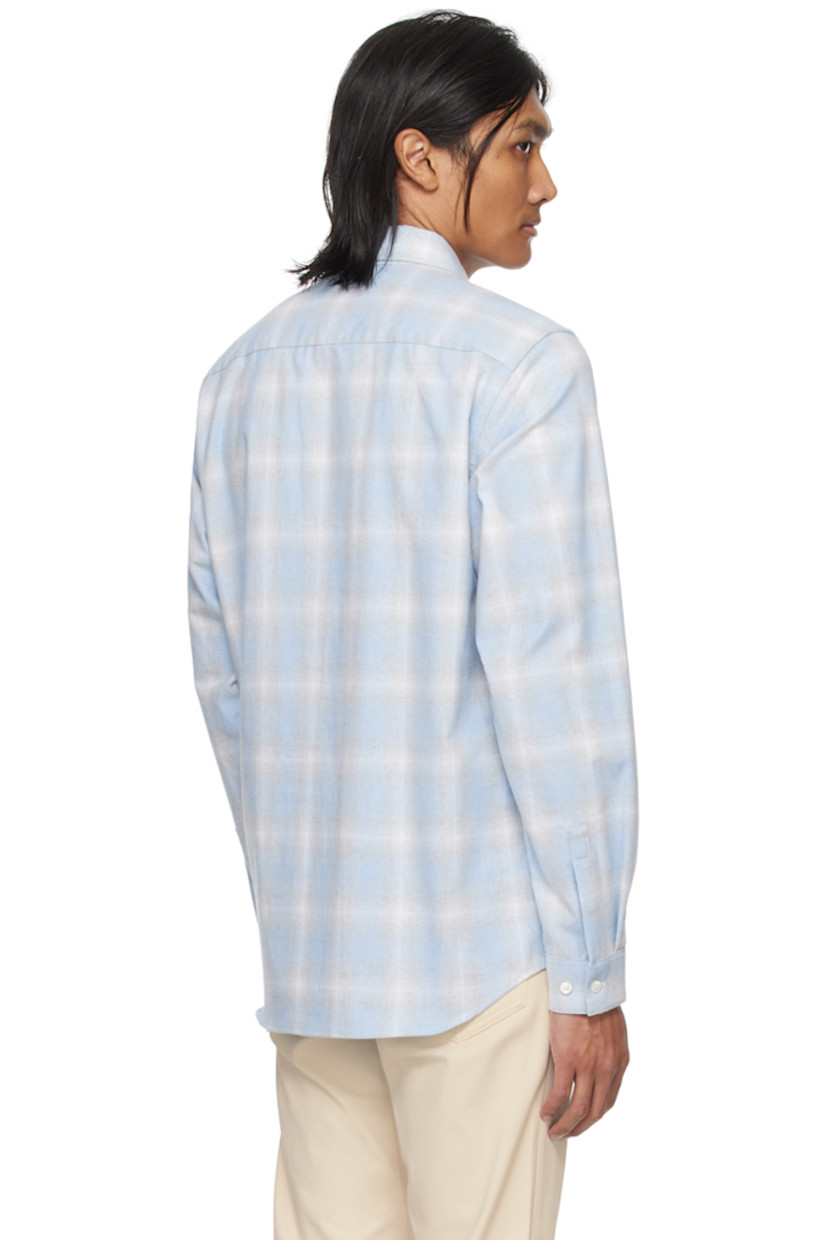 Recycled cotton-blend flannel shirt. Check pattern throughout. 

· Spread collar
· Button closure
· Shirttail hem 
· Single-button barrel cuffs

Supplier color: Blue multi