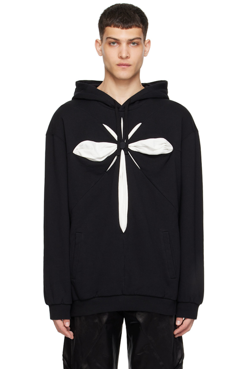 French terry hoodie.

· Drawstring at hood
· Hand-pleated detailing at front and sleeves
· Welt pockets
· Rib knit hem and cuffs
· Dropped shoulders
· Full jersey lining

Supplier color: Black/White alyssum