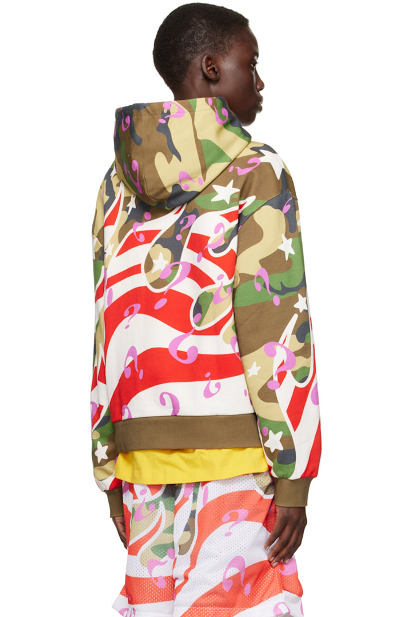 French terry hoodie. Camouflage and graphic pattern printed throughout.

· Drawstring at hood
· Kangaroo pocket
· Rib knit hem and cuffs
· Dropped shoulders

Supplier color: Khaki