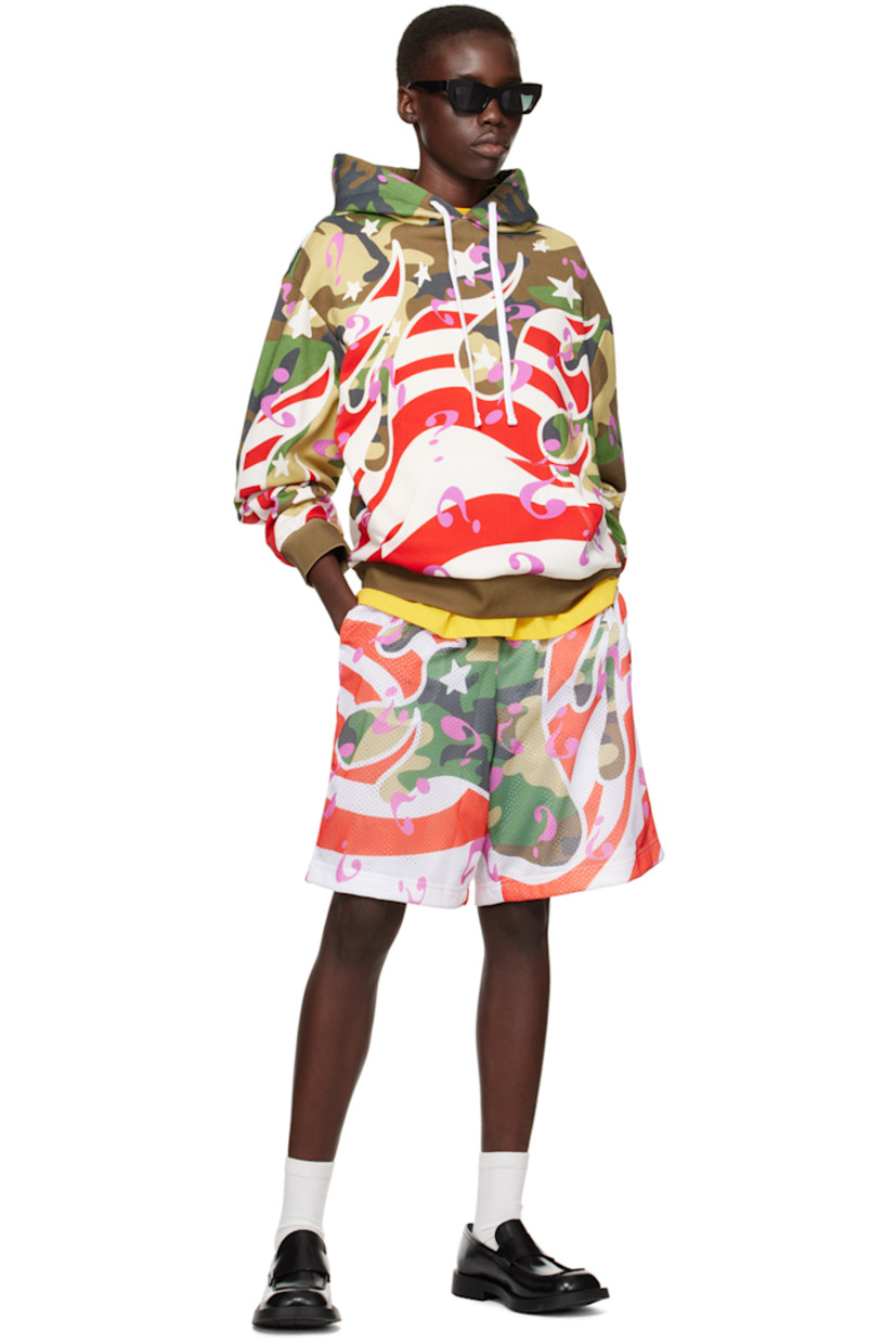 French terry hoodie. Camouflage and graphic pattern printed throughout.

· Drawstring at hood
· Kangaroo pocket
· Rib knit hem and cuffs
· Dropped shoulders

Supplier color: Khaki