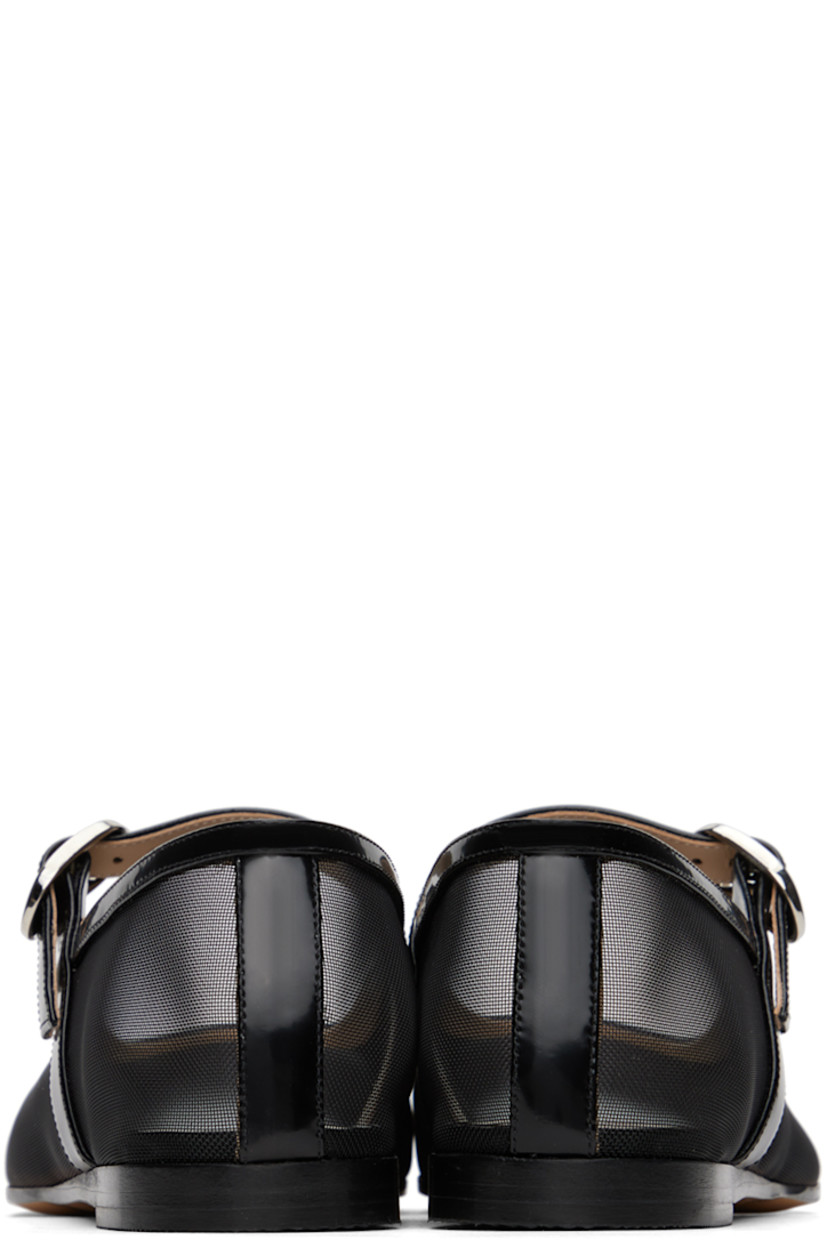 Mesh Mary Jane-style ballerina flats in black.

· Patent leather trim throughout
· Square toe
· Pin-buckle strap at vamp
· Logo embossed at padded calfskin footbed
· Leather sole with rubber injection

Supplier color: Black