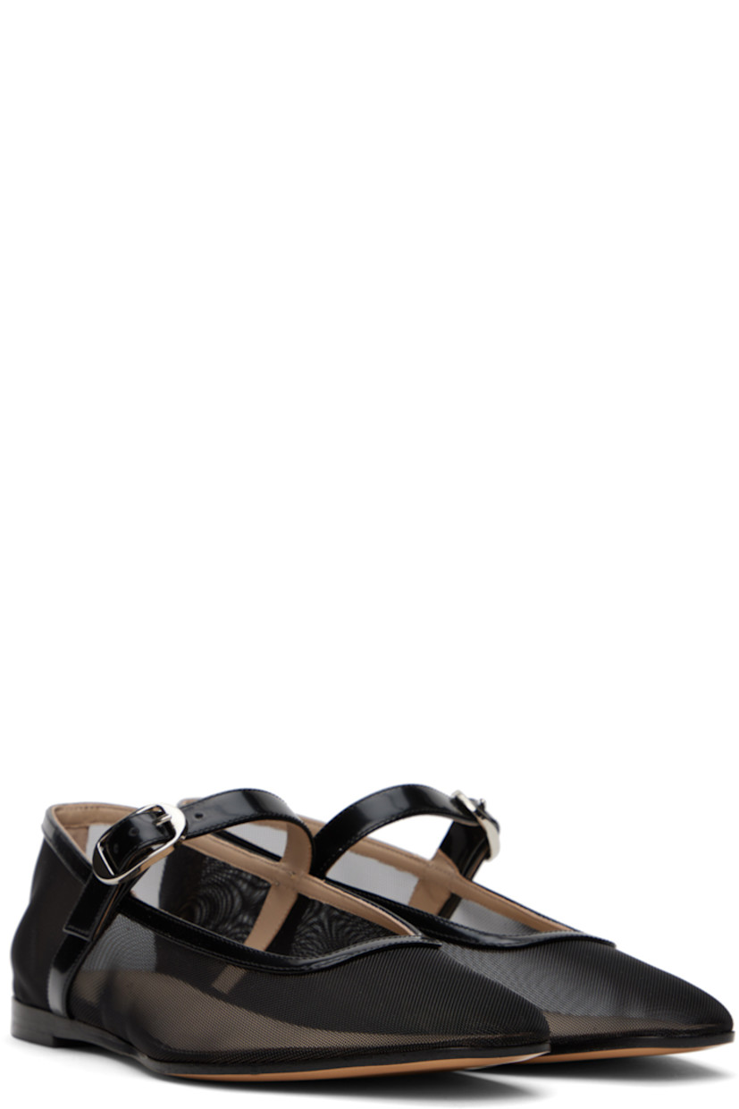 Mesh Mary Jane-style ballerina flats in black.

· Patent leather trim throughout
· Square toe
· Pin-buckle strap at vamp
· Logo embossed at padded calfskin footbed
· Leather sole with rubber injection

Supplier color: Black