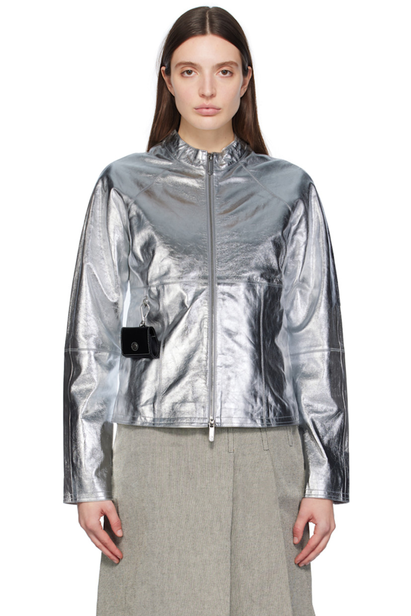 LWG-certified grained lambskin jacket. Detachable buffed calfskin AirPods Pro case at front. 

· Paneled construction 
· Stand collar
· Two-way zip closure
· Seam pockets
· Raglan sleeves 
· Patch pocket at interior 
· Keyring and lanyard-clasp at interior 
· Full logo-woven viscose satin lining
· Logo-engraved silver-tone hardware 

Supplier color: Silver