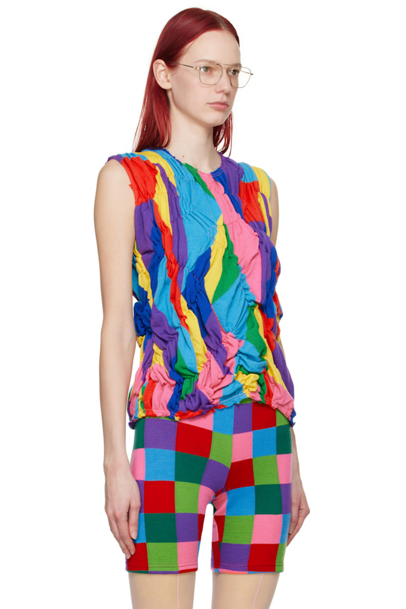 Knit acrylic- and wool-blend tank top. 

· Shirring and ruching throughout
· Raw edge at round neck, hem, and armscyes

Supplier color: Multi