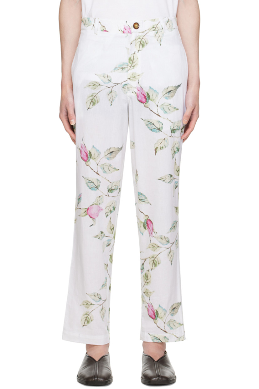 Handcrafted cotton poplin trousers. Floral pattern printed throughout.

· Belt loops
· Four-pocket styling
· Zip-fly

Supplier color: Off-white