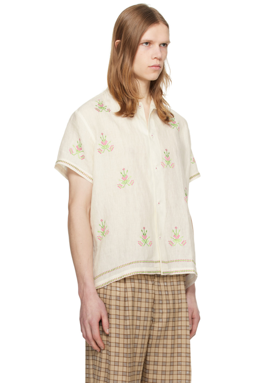 Hand-woven linen hopsack shirt. Floral pattern embroidered throughout.

· Spread collar
· Button closure
· Embroidered pattern at hem and cuffs

Supplier color: Off-White