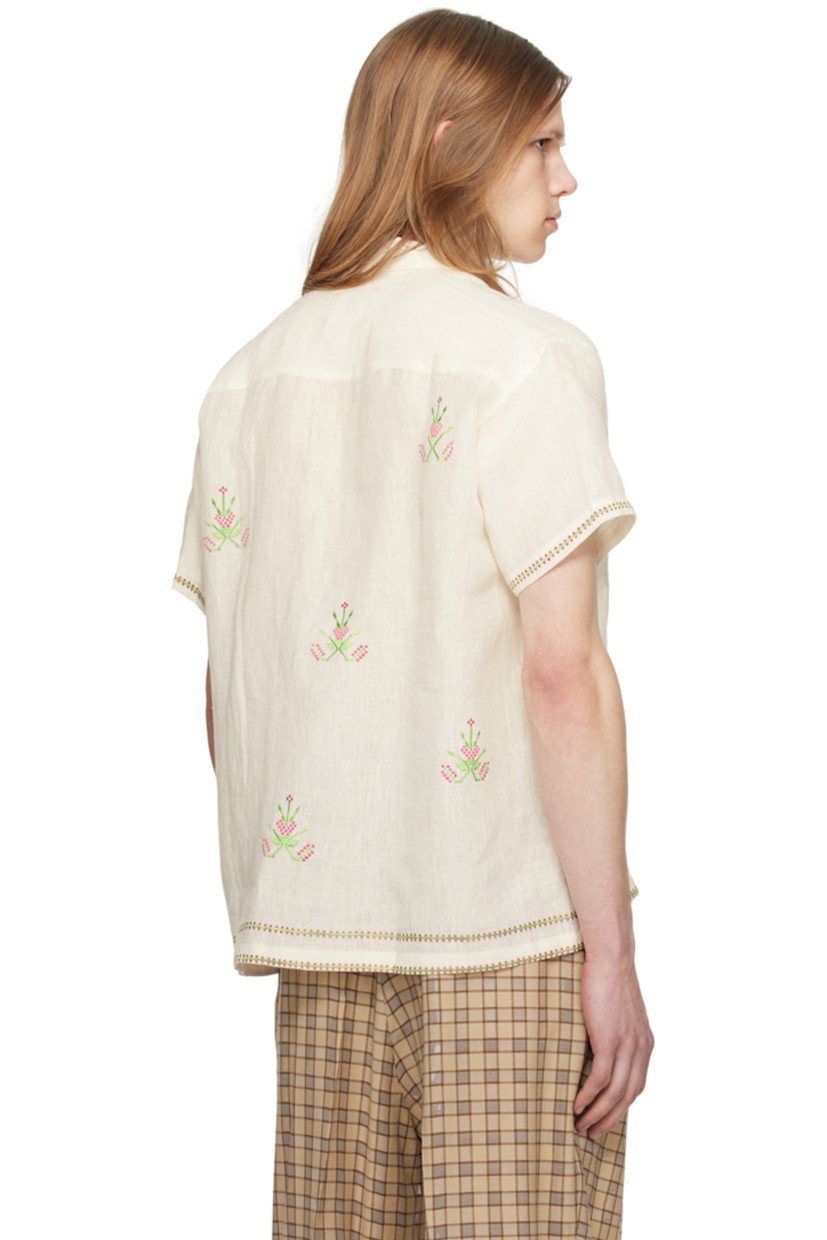 Hand-woven linen hopsack shirt. Floral pattern embroidered throughout.

· Spread collar
· Button closure
· Embroidered pattern at hem and cuffs

Supplier color: Off-White