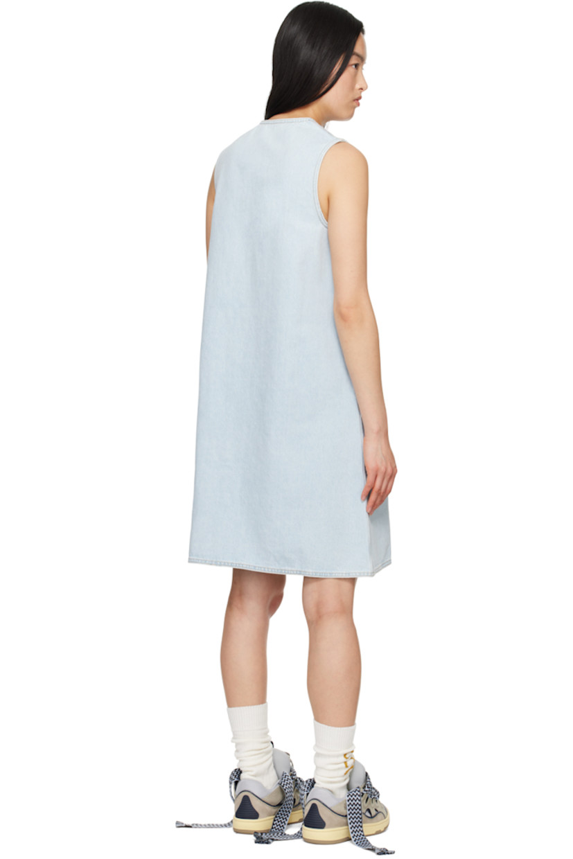 Non-stretch denim dress. Subtle distressing and fading throughout.

· Y-neck
· Button closure
· Logo embroidered at front hem
· Seam pockets
· Logo-engraved silver-tone hardware
· Contrast stitching in yellow

Part of the ERL x Levi's collaboration.

Supplier color: Blue