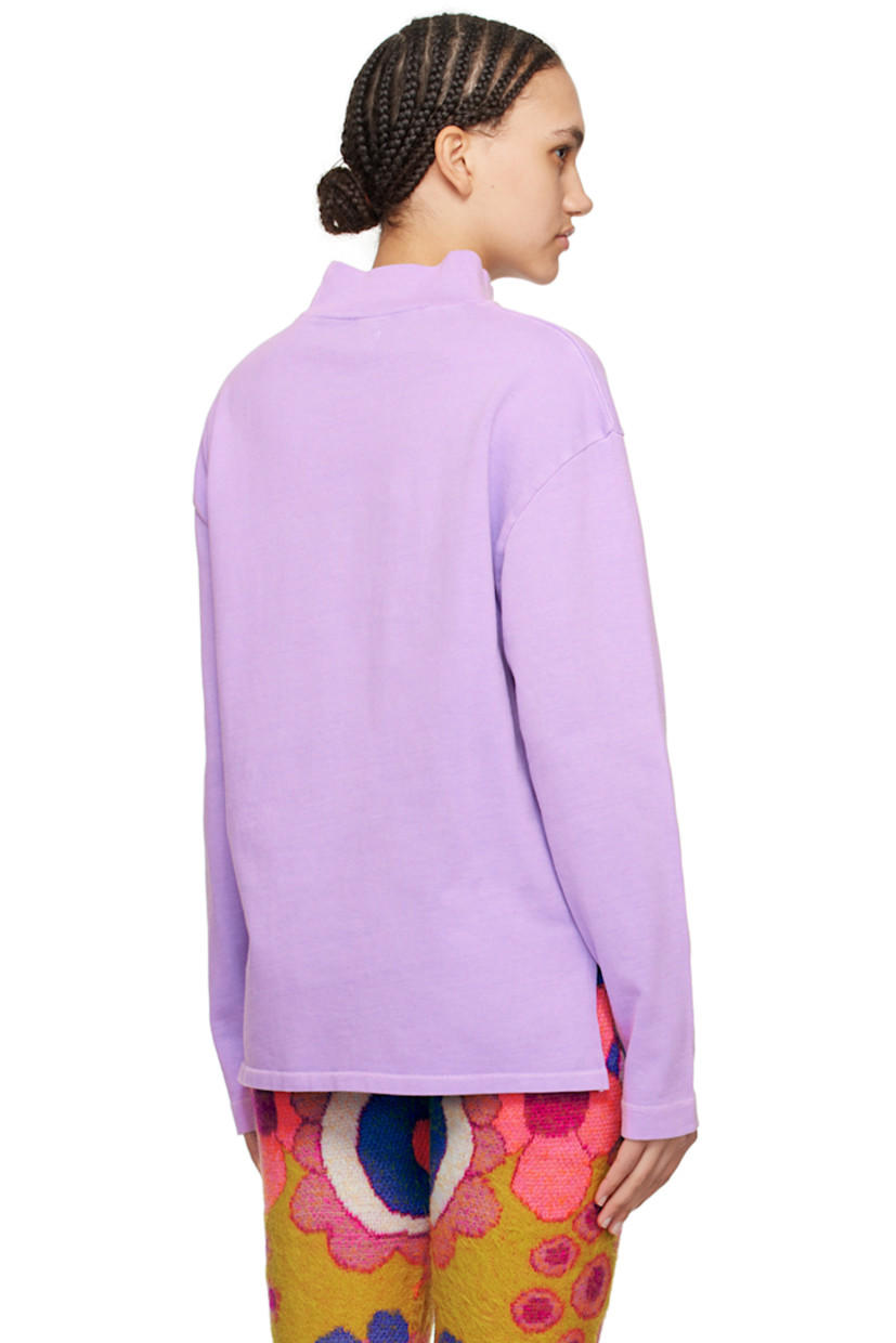 Cotton jersey T-shirt. 

· Rib knit mock neck
· Graphic appliqués at front
· Vented side seams
· Dropped shoulders

Supplier color: Purple