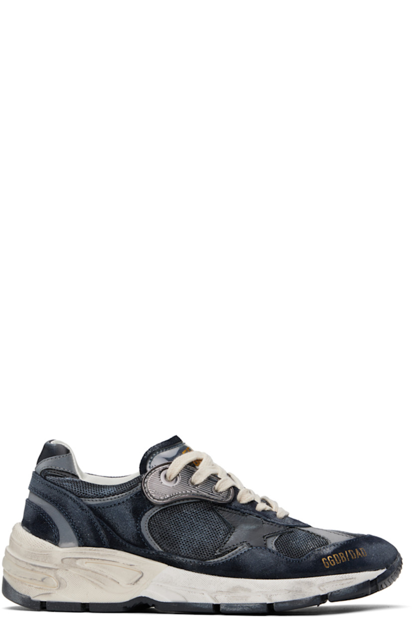 Handcrafted low-top mesh and nubuck suede sneakers in navy and black. Smudging, distressing, and reflective trim throughout.

· Lace-up closure
· Logo printed at padded tongue
· Padded collar
· Star appliqué at outer side
· Logo stamp at outer side
· Buffed leather and terrycloth lining
· Treaded rubber sole

Supplier color: Blue/Black