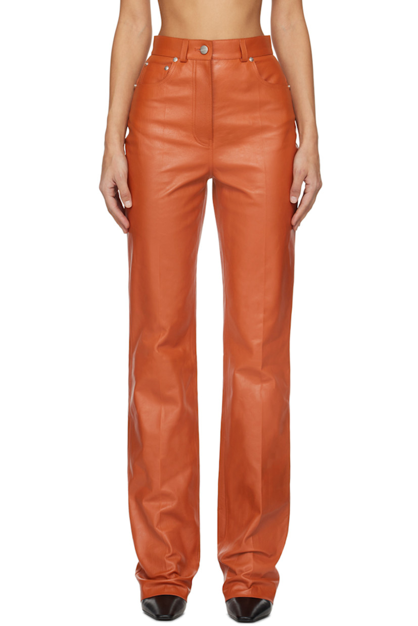 Flared buffed lambskin pants. 

· High rise
�· Belt loops
· Five-pocket styling 
· Zip-fly 
· Central creases at front and back 
· Logo patch at back waistband

Supplier color: Terracotta