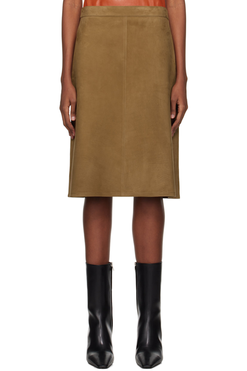 Buffalo suede skirt.

· Single-pocket styling
· Concealed zip closure at side seam
· Unlined

Supplier color: Tobacco