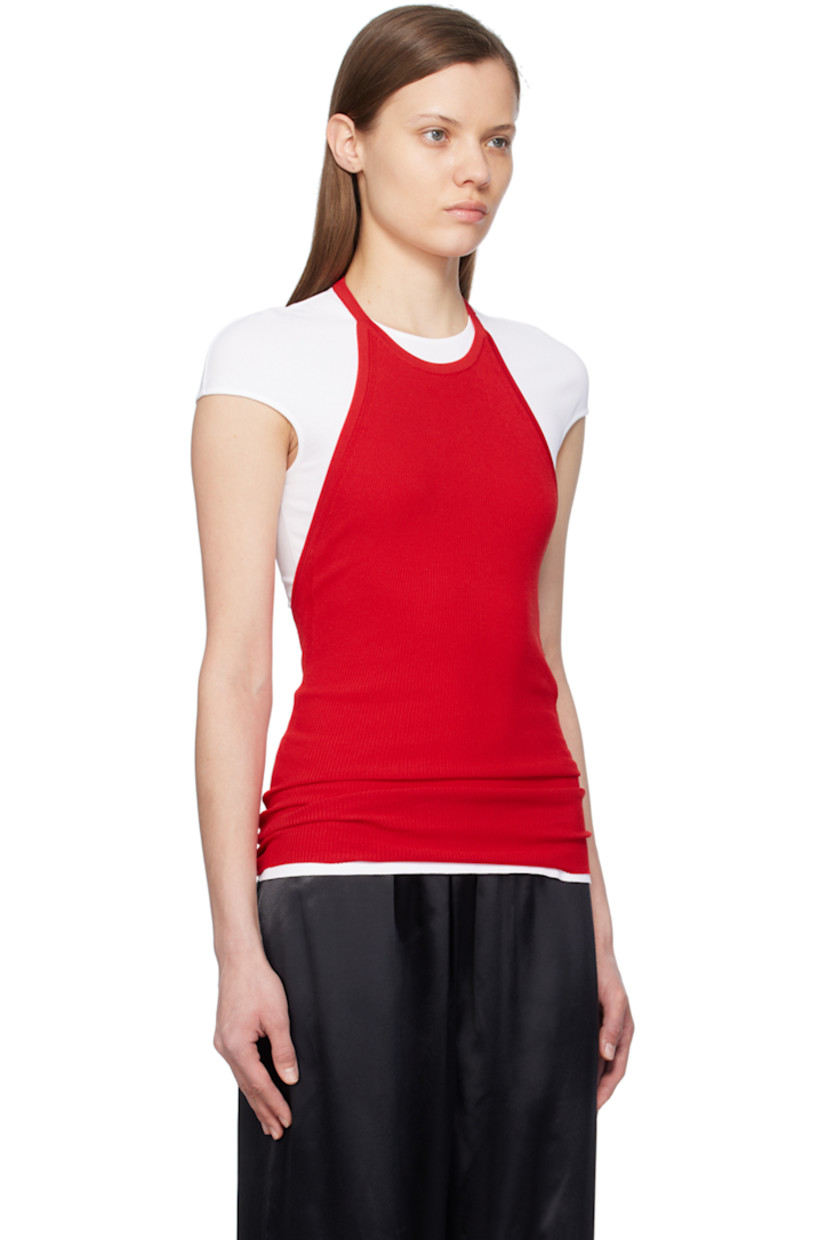 Knit and rib knit viscose- and polyester-blend T-shirt.

· Layered construction
· Crewneck
· Halter strap
· Cap sleeves
· Logo hardware at back collar

Supplier color: New red/Optic white