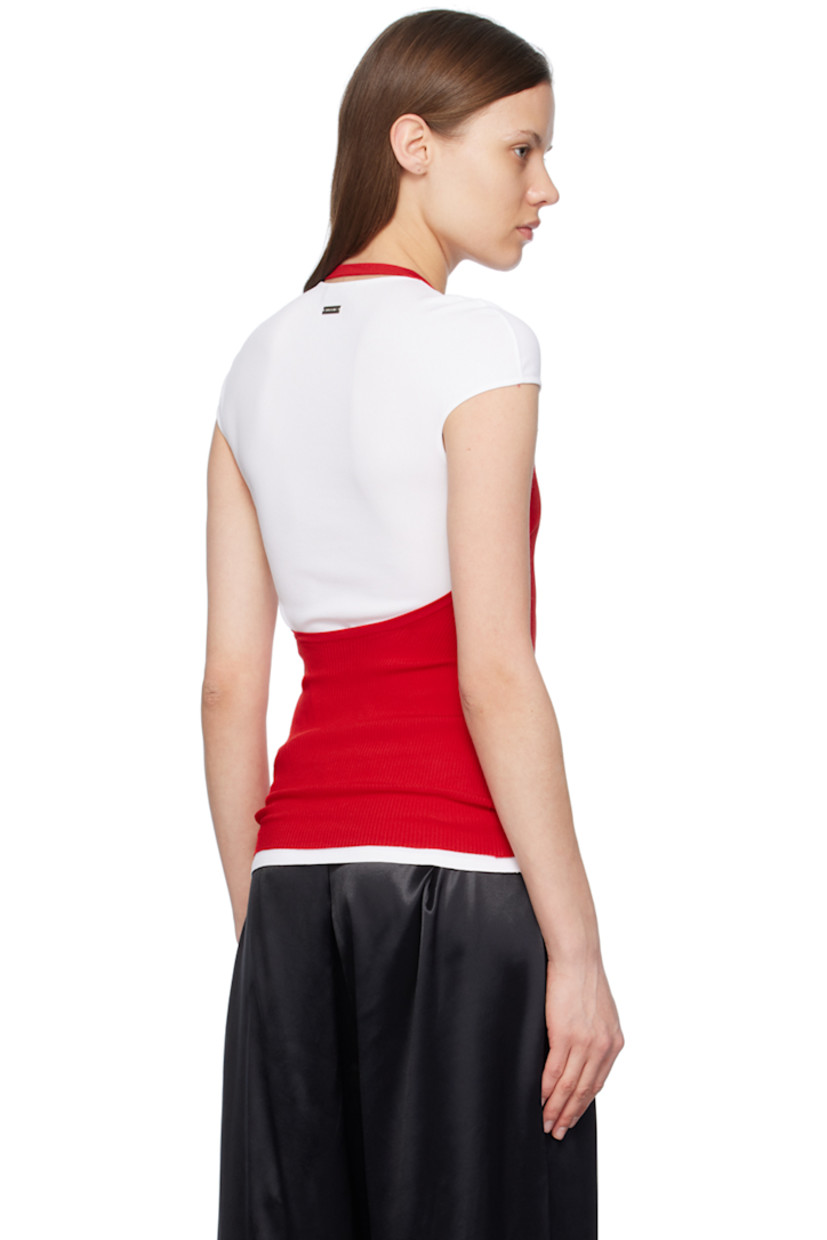 Knit and rib knit viscose- and polyester-blend T-shirt.

· Layered construction
· Crewneck
· Halter strap
· Cap sleeves
· Logo hardware at back collar

Supplier color: New red/Optic white