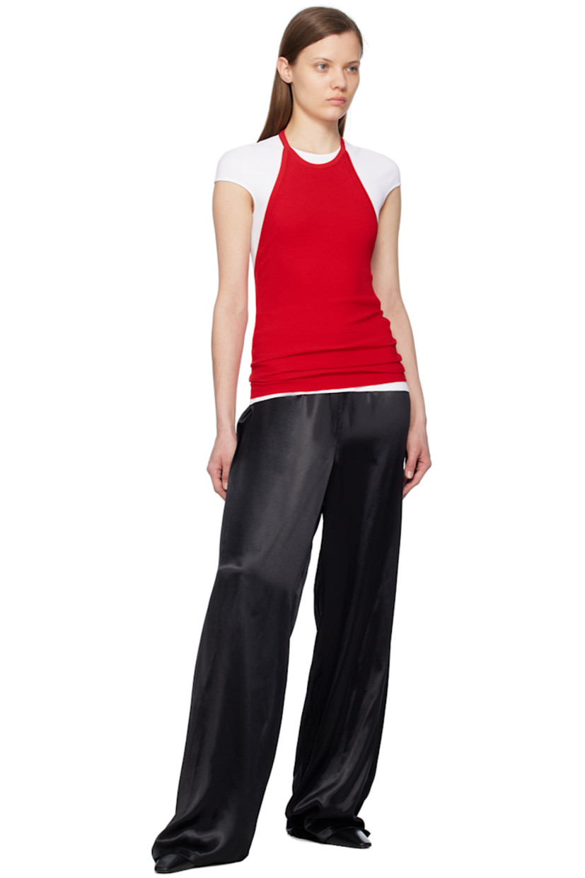 Knit and rib knit viscose- and polyester-blend T-shirt.

· Layered construction
· Crewneck
· Halter strap
· Cap sleeves
· Logo hardware at back collar

Supplier color: New red/Optic white
