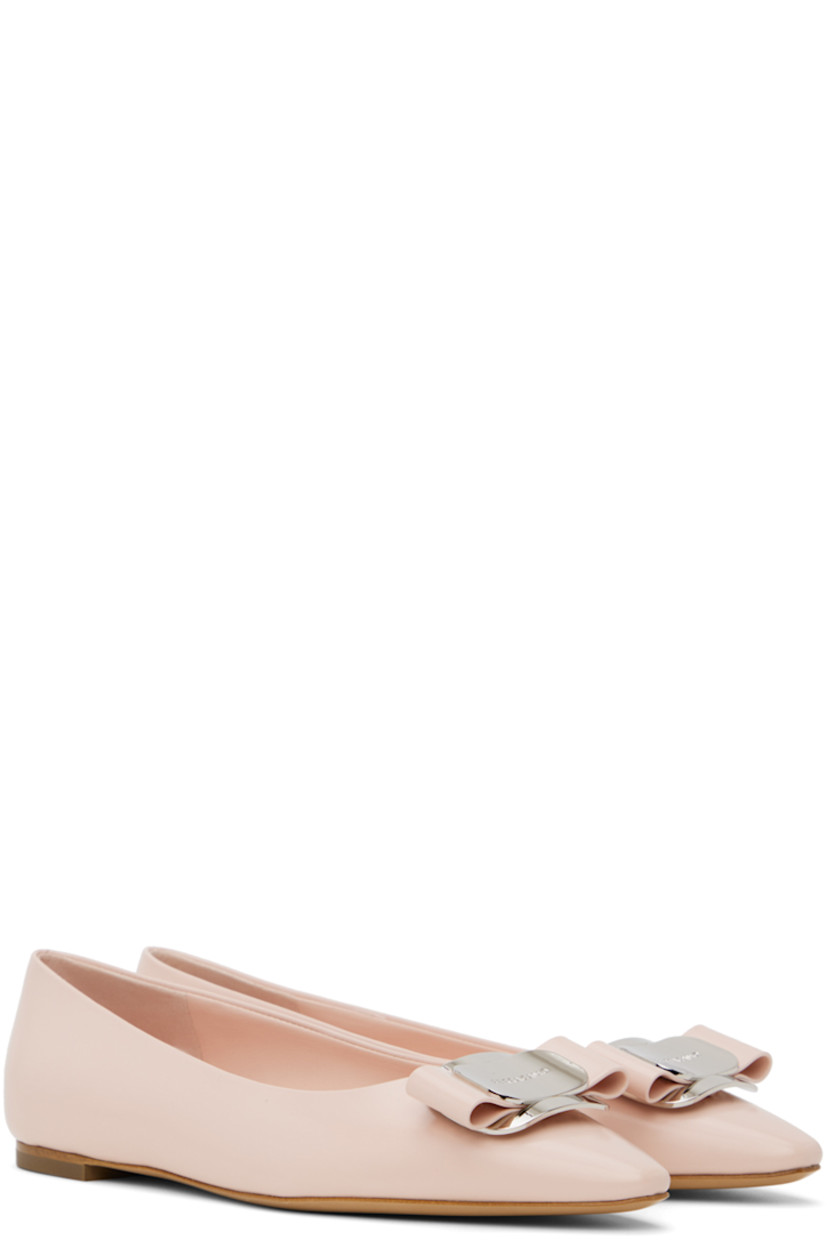 Buffed lambskin ballerina flats in pink.

· Pointed toe
· Logo plaque and bow accent at vamp
· Suede and buffed leather lining
· Leather sole with rubber injection
· Logo-engraved silver-tone hardware

Supplier color: Nylund pink