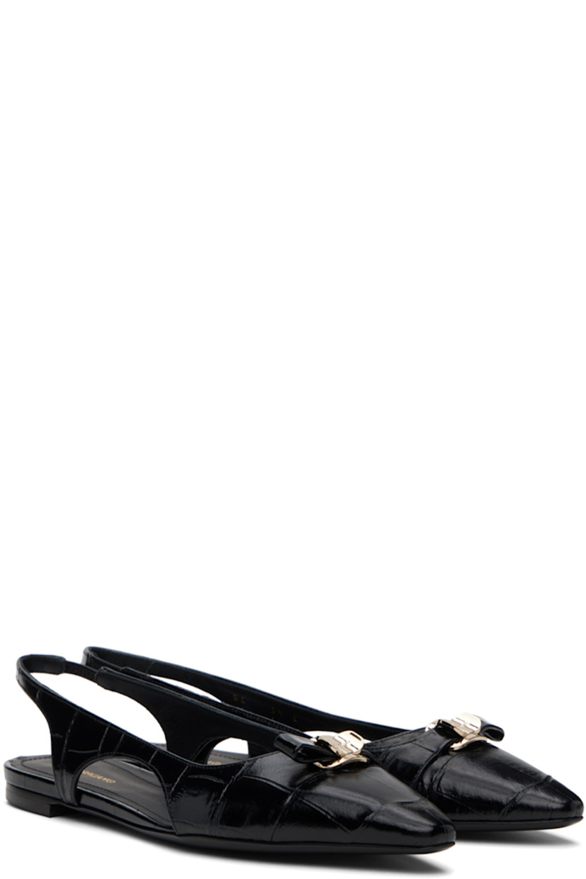 Croc-embossed calfskin flats in black. 

· Cutouts throughout
· Pointed toe
· Logo-engraved bow appliqué at vamp
· Logo stamp at grained leather footbed
· Buffed leather lining
· Leather and rubber sole

Supplier color: Nero