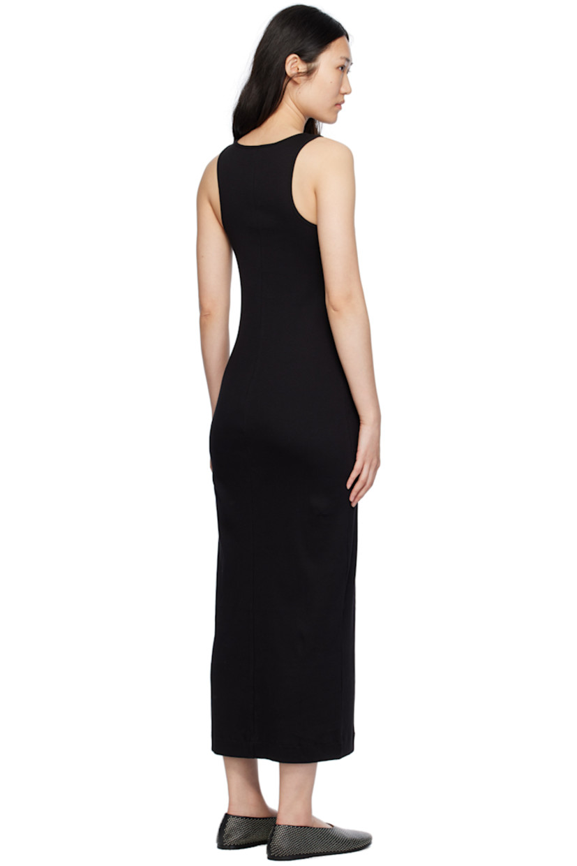 Stretch organic cotton ribbed jersey dress. 

· Scoop neck
· Fixed shoulder straps
· Central seam at back

Supplier color: Black