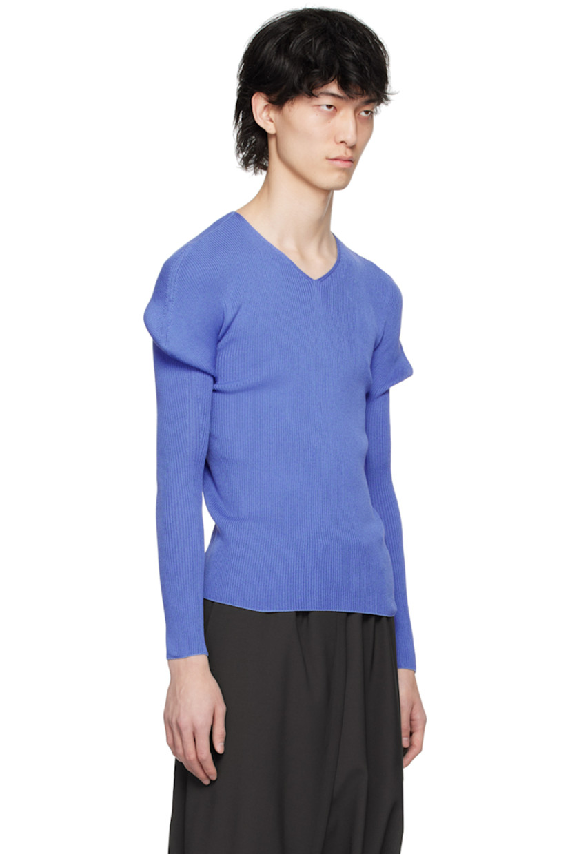 Stretch rib knit cotton sweater. V-neck.

Supplier color: Blue
