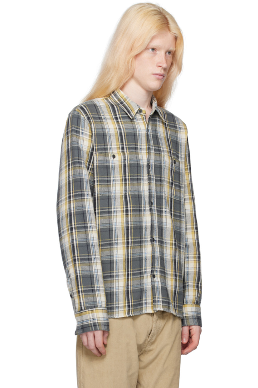 Cotton flannel shirt. Jacquard check pattern throughout.

· Spread collar
· Button closure
· Patch pockets
· Vented side seams
· Single-button barrel cuffs
· Partial plain-woven cotton lining

Supplier color: Olive/Ecru/Mustard