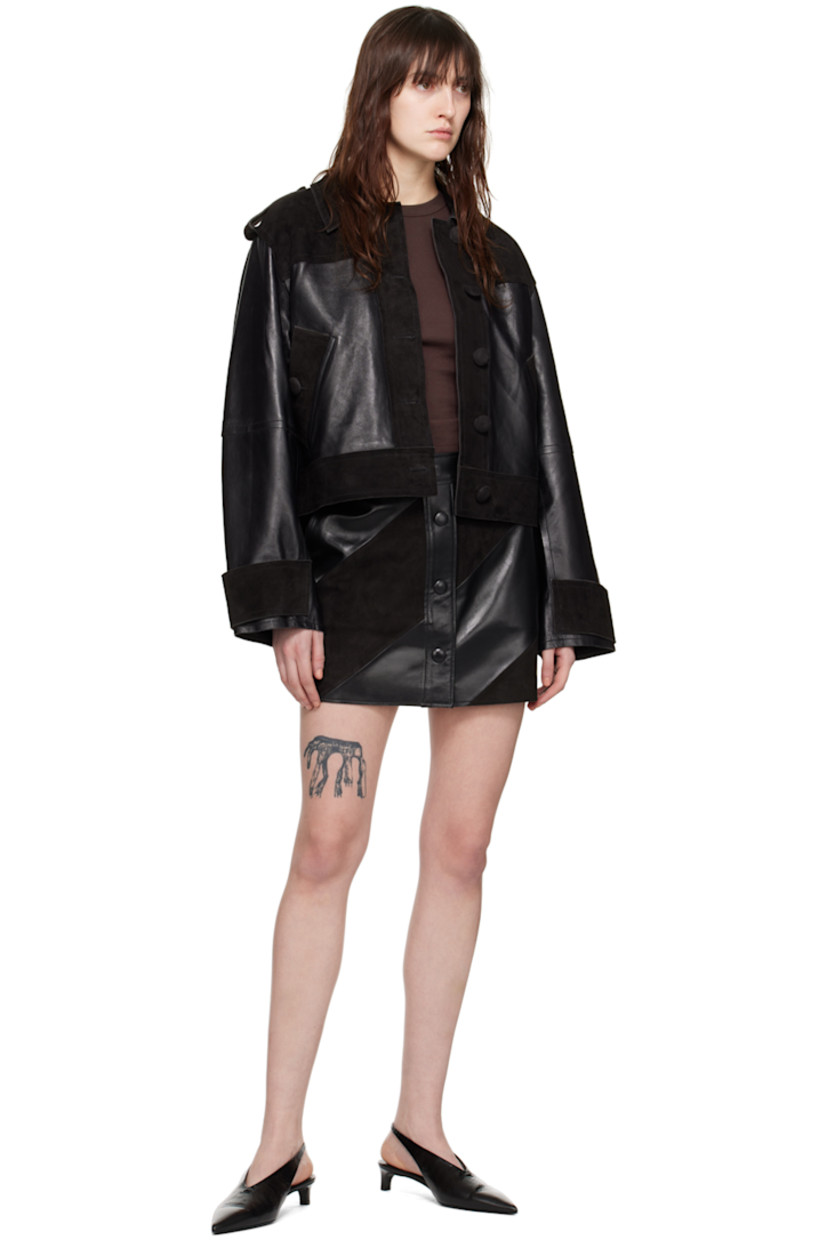 Buffed lambskin leather and goat suede skirt. 

· Paneled construction 
· Button closure 
· Unlined 

Supplier color: Black
