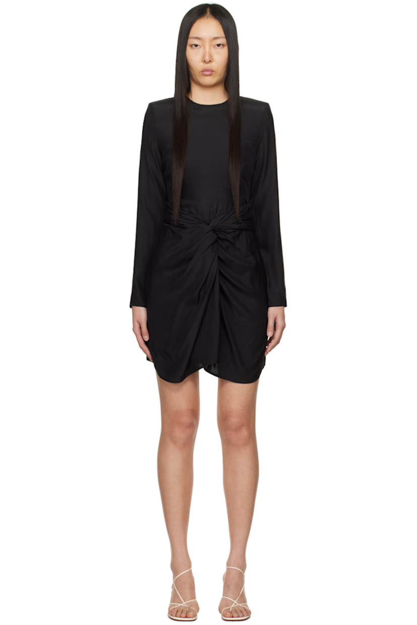 Silk satin dress.

· Round neck
· Knotted detail at waist
· Padded shoulders
· Zip closure at back
· Full satin lining

Supplier color: Black