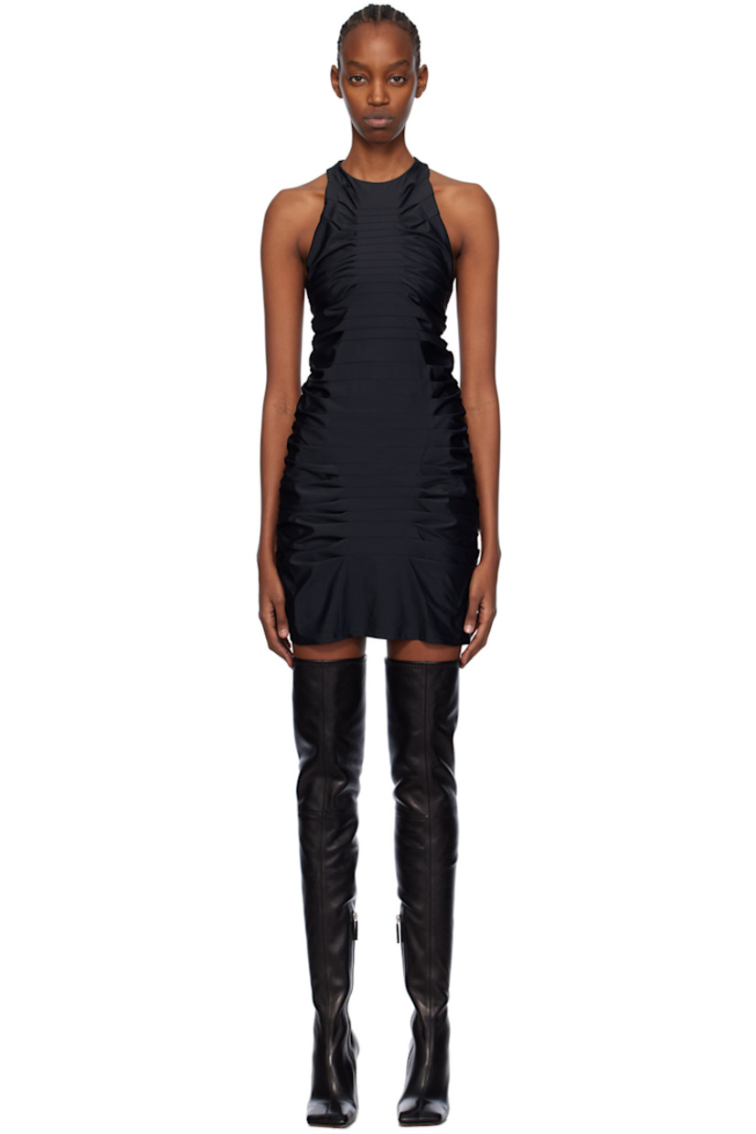 Stretch nylon jersey dress. Pleats throughout. 

· Round neck
· Zip closure at back collar 

Supplier color: Black