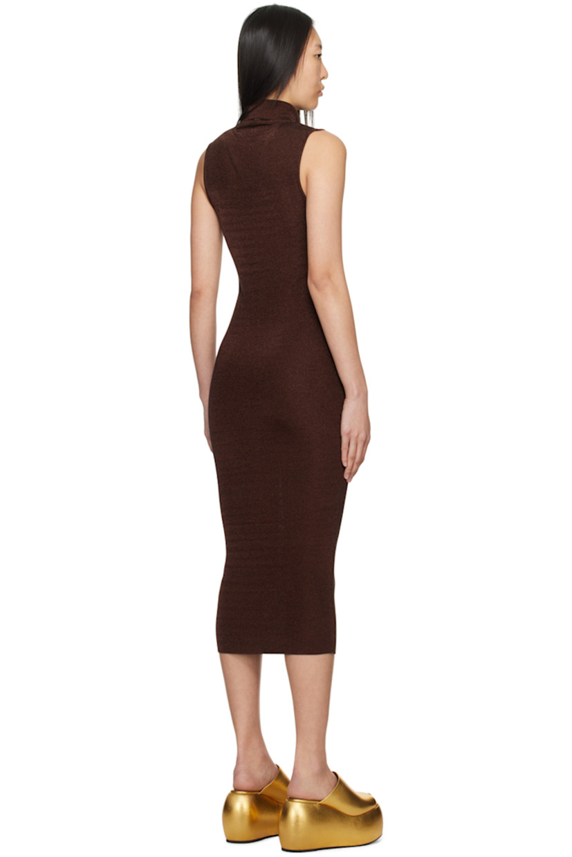 Viscose- and polyester-blend jersey dress.

· Metallic thread detailing throughout
· Turtleneck

Supplier color: Mocha