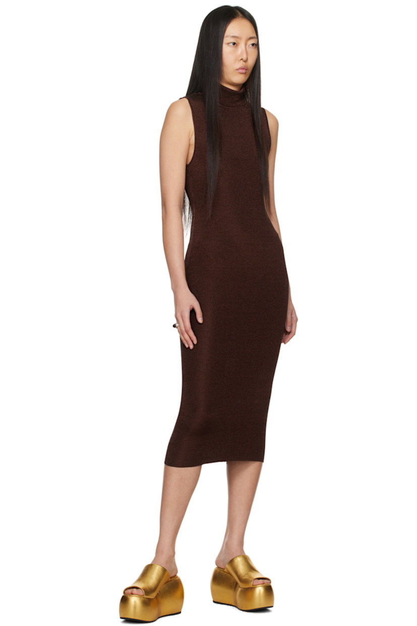 Viscose- and polyester-blend jersey dress.

· Metallic thread detailing throughout
· Turtleneck

Supplier color: Mocha