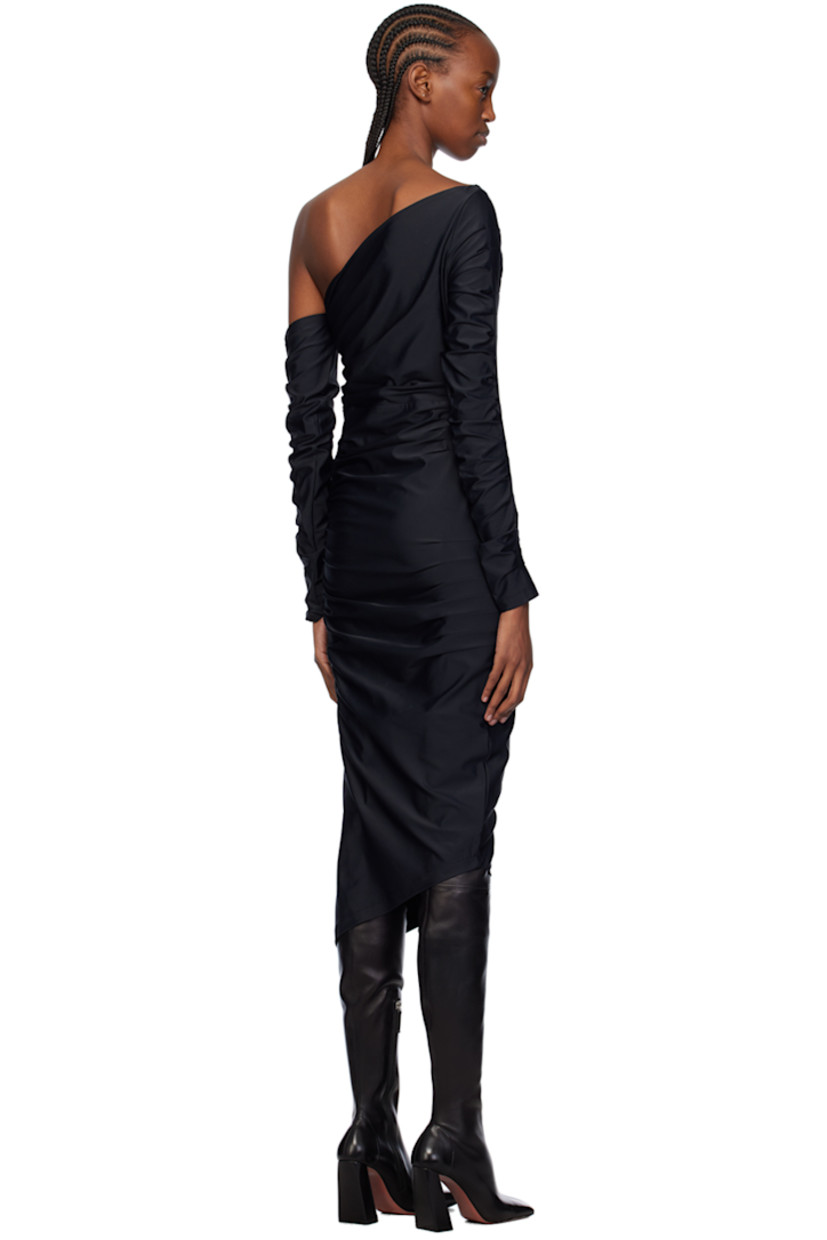 Stretch nylon jersey dress. Pleats throughout.

· Single-shoulder construction
· Zip closure at side seam

Supplier color: Black