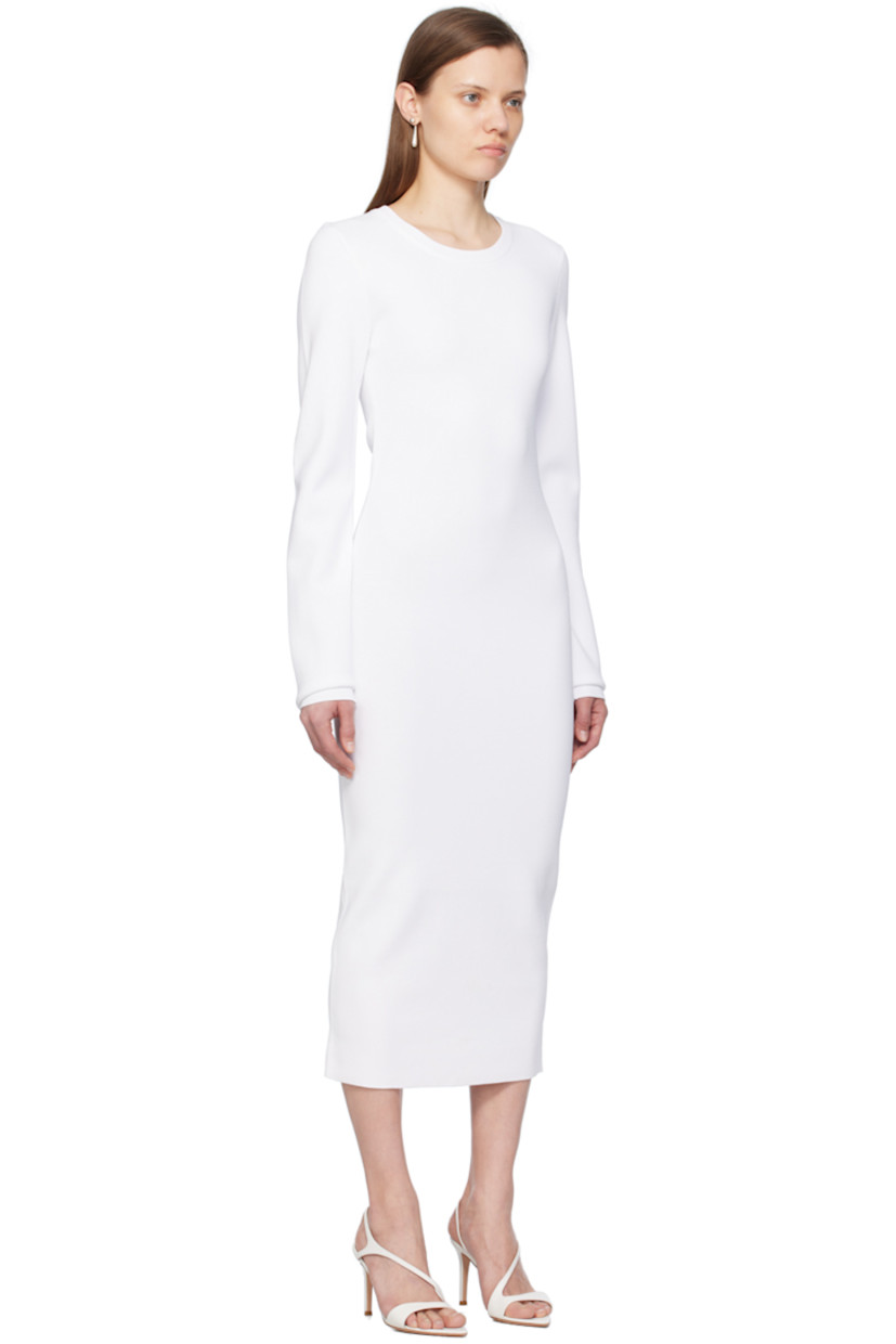 Knit rayon- and nylon-blend dress. Rib knit crewneck.

Supplier color: White