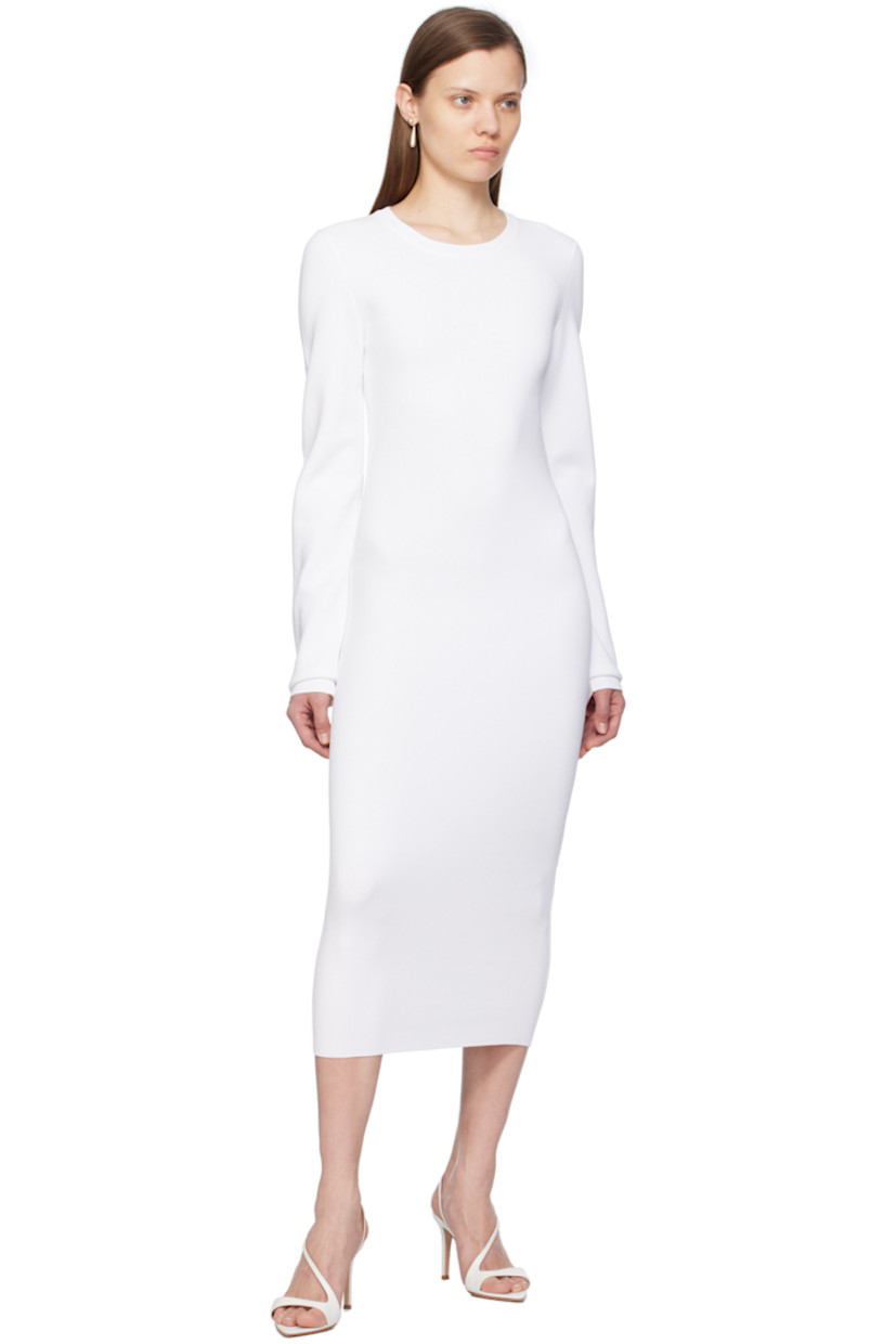 Knit rayon- and nylon-blend dress. Rib knit crewneck.

Supplier color: White