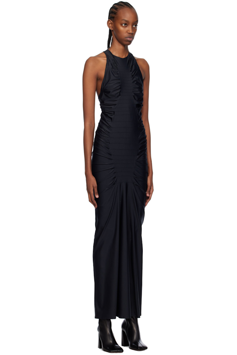 Stretch nylon jersey dress. Pleats throughout. 

· Round neck
· Zip closure at back collar 

Supplier color: Black
