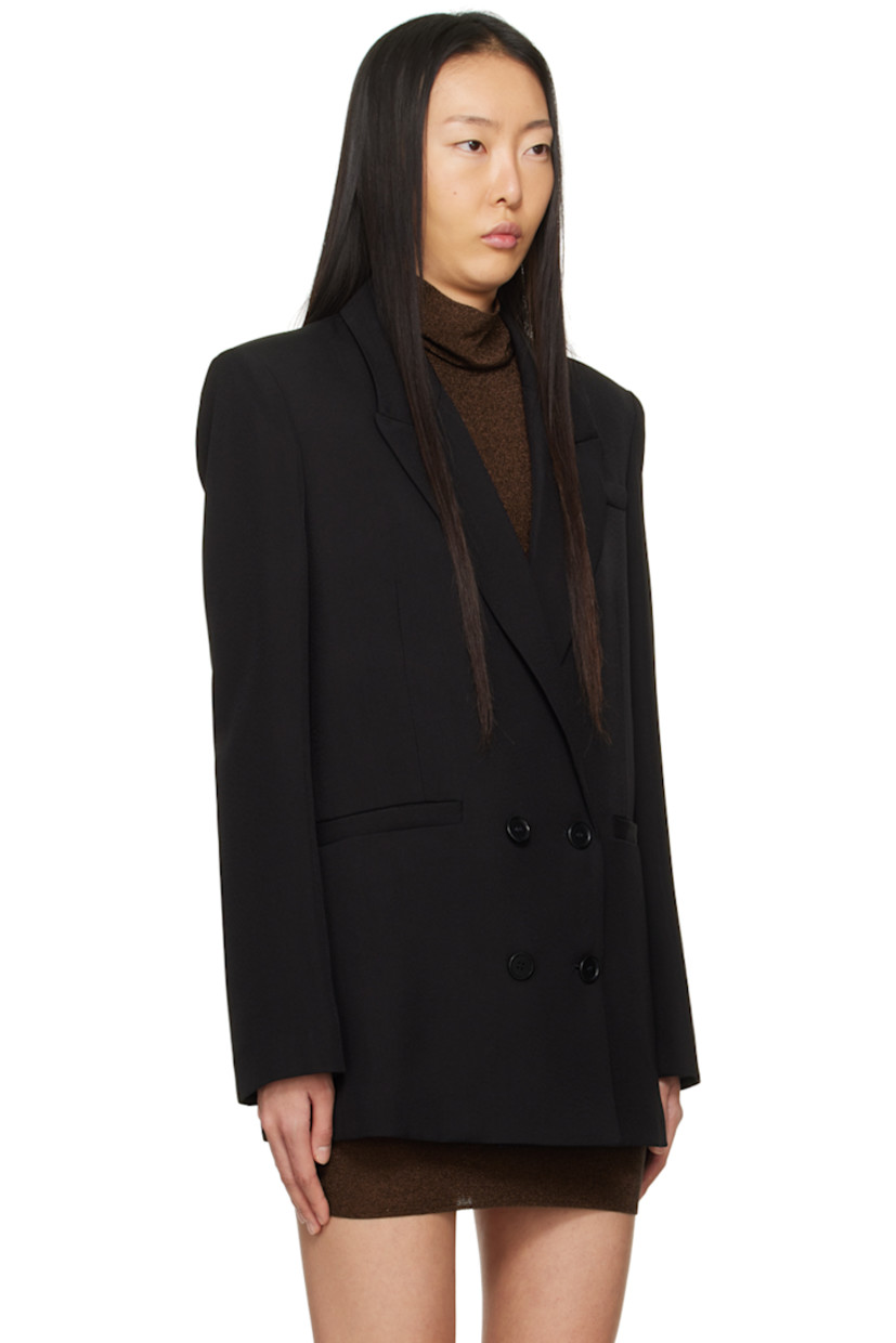 Viscose-blend twill blazer. 

· Peaked lapel
· Button closure 
· Welt pockets 
· Darts at front 
· Welt pockets at interior
· Full cupro-blend satin lining 

Supplier color: Black
