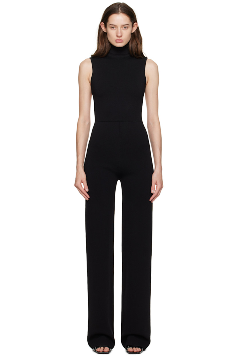 Knit rayon- and nylon-blend jumpsuit.

· Rib knit turtleneck and armscyes
· Open back

Supplier color: Black