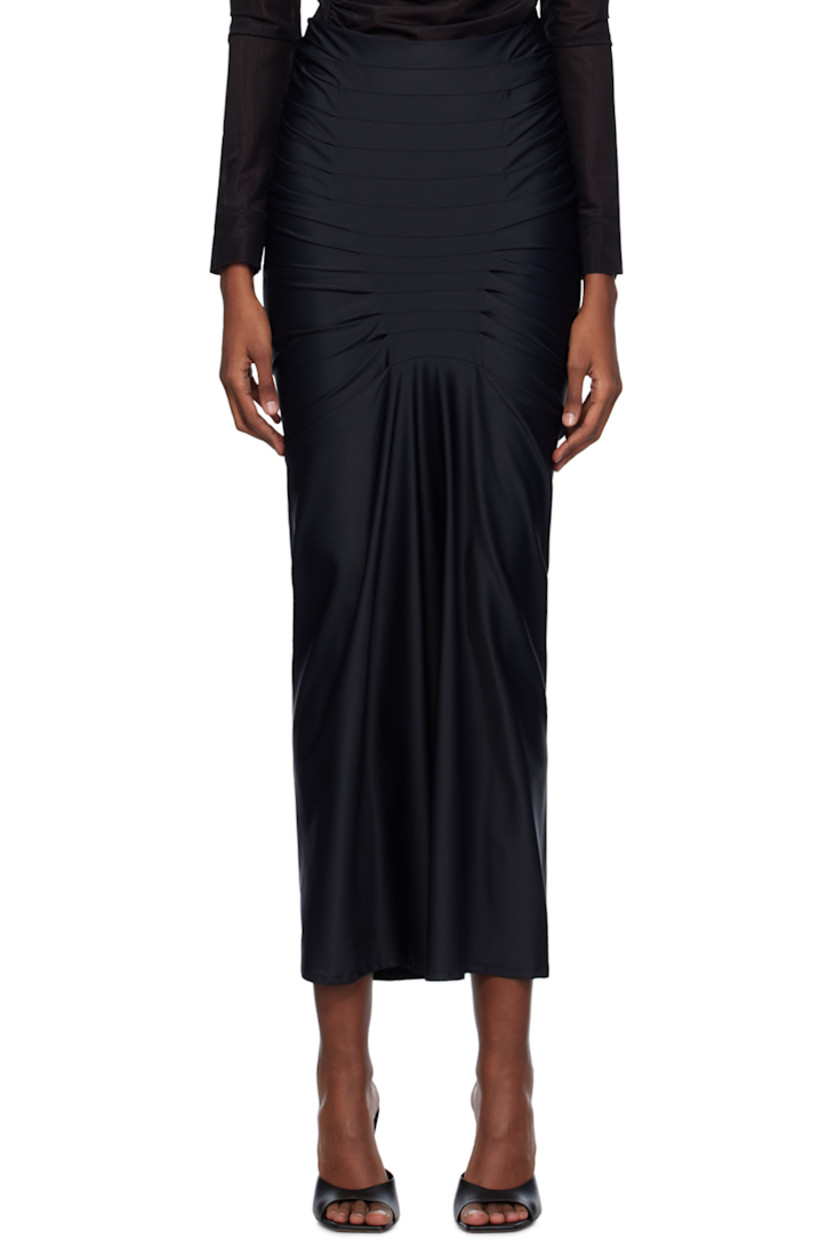 Stretch nylon jersey skirt. 

· Pleats throughout
· Zip closure at back

Supplier color: Black
