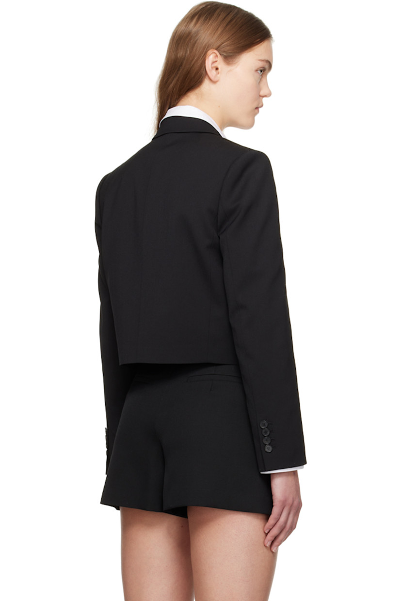 Polyester- and wool-blend barathea blazer.

· Notched lapel
· Button closure
· Welt pocket and flap pockets
· Cropped hem
· Padded shoulders
· Four-button surgeon's cuffs
· Full satin lining

Supplier color: Black