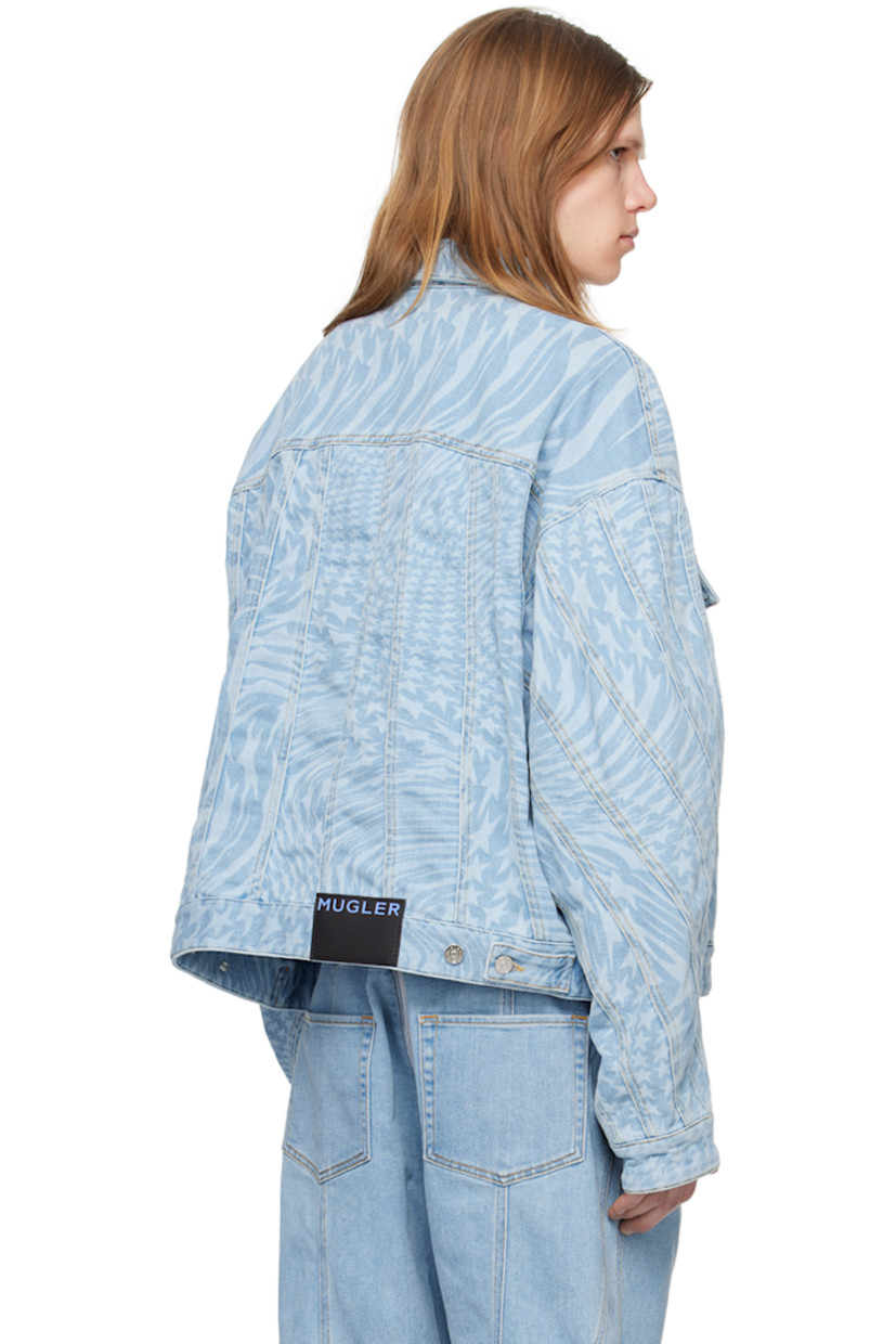 Stretch denim jacket. Graphic pattern printed throughout.

· Paneled construction
· Spread collar
· Button closure
· Flap and welt pockets
· Dropped shoulders
· Single-button barrel cuffs
· Leather logo patch at back hem
· Adjustable button tabs at back hem
· Logo-engraved silver-tone hardware
· Contrast stitching in orange

Supplier color: Laser printed star