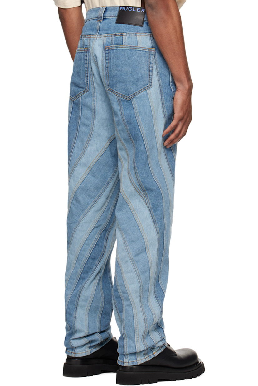 Baggy-fit stretch denim jeans. Fading throughout.

· Paneled construction
· Low rise
· Belt loops
· Five-pocket styling
· Zip-fly
· Leather logo patch at back waistband
· Logo-engraved silver-tone hardware
· Contrast stitching in tan

Supplier color: Medium blue
